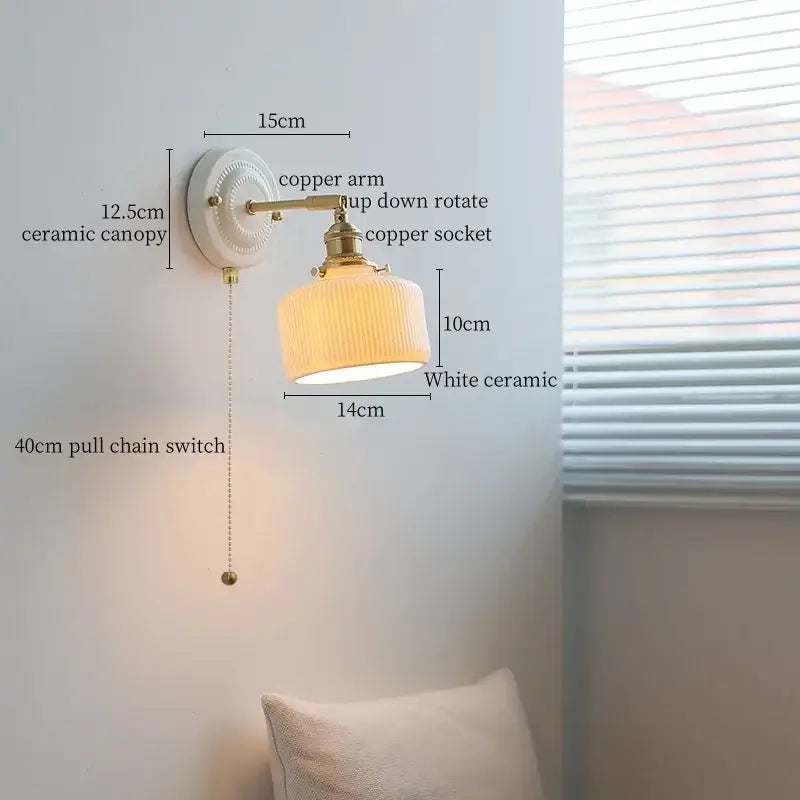 White and gold copper ceramic led wall lamp for living room