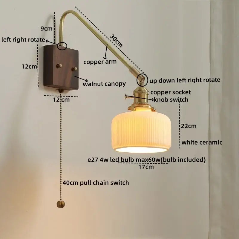 Modern brass and copper ceramic led wall lamps for bedroom
