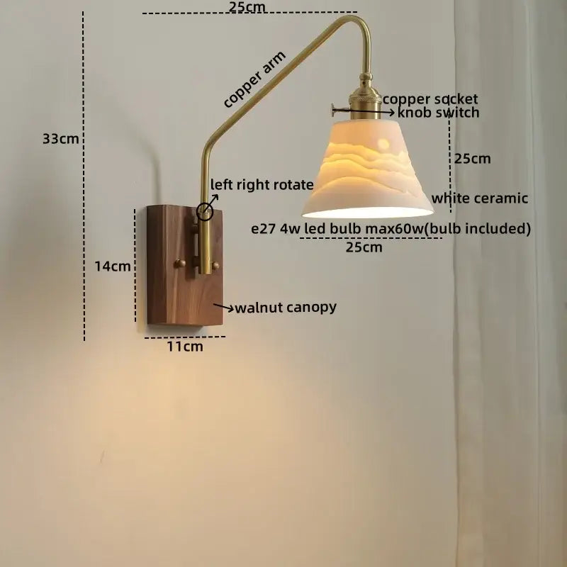 Modern brass and copper ceramic led wall lamps for bedroom
