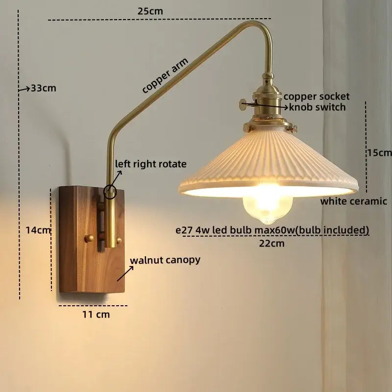 Modern brass and copper ceramic led wall lamps for bedroom