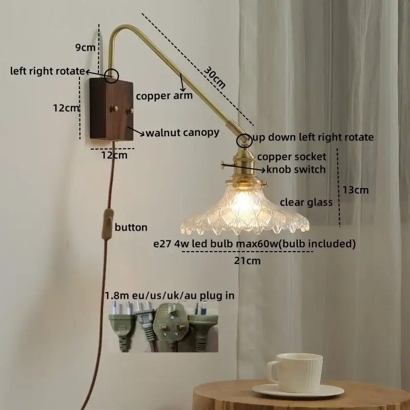 Modern brass and copper ceramic led wall lamps for bedroom