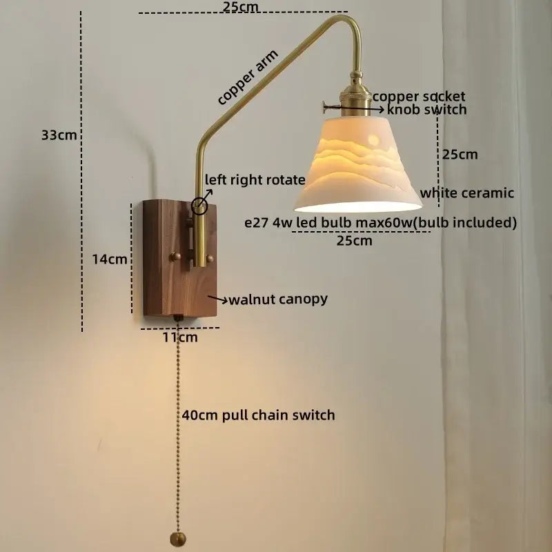 Modern brass and copper ceramic led wall lamps for bedroom