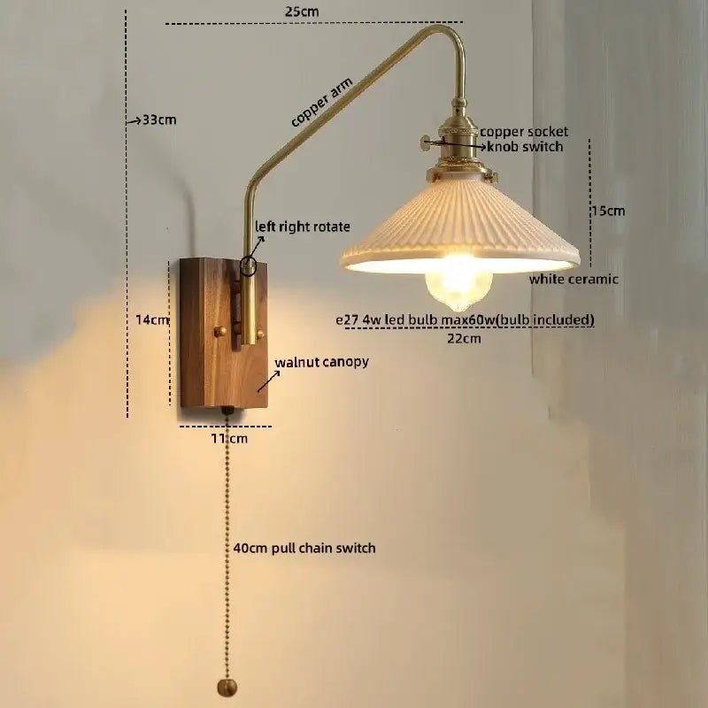 Modern brass and copper ceramic led wall lamps for bedroom