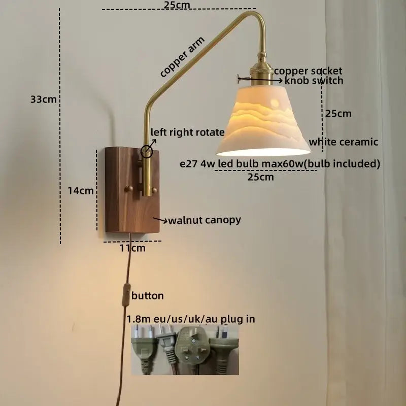 Modern brass and copper ceramic led wall lamps for bedroom
