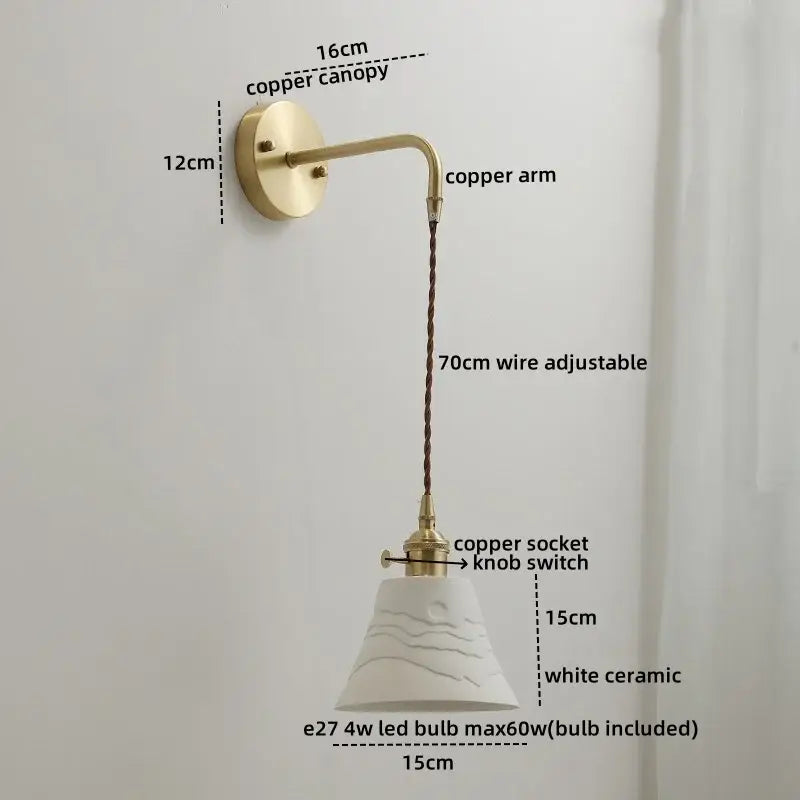 Vintage brass and ceramic led wall light bedroom sconce