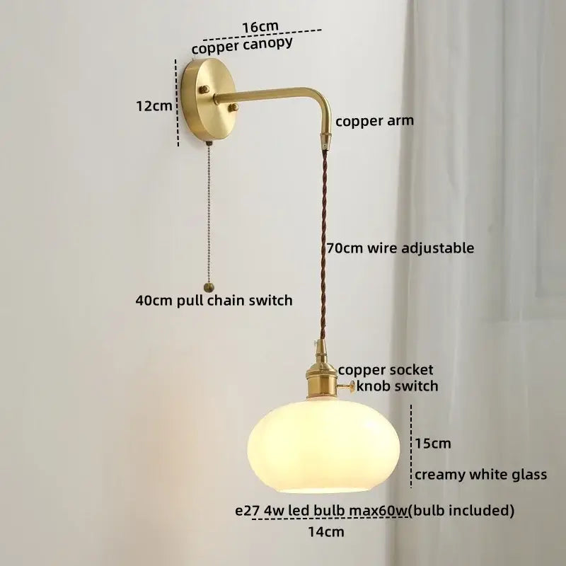 Vintage brass and ceramic led wall light bedroom sconce