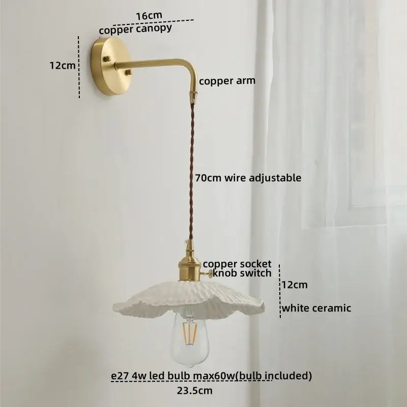 Vintage brass and ceramic led wall light bedroom sconce