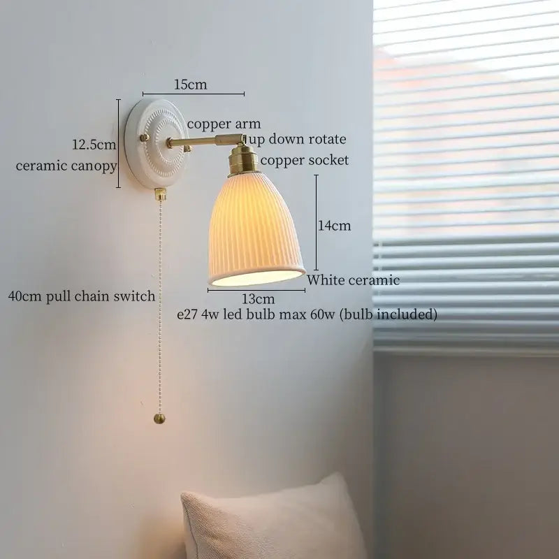 Vintage brass ceramic led wall light with ribbed glass living room