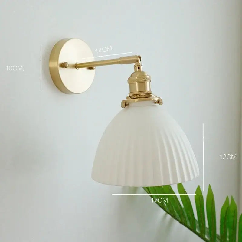 Vintage brass and ceramic led wall sconce bedroom pull chain light