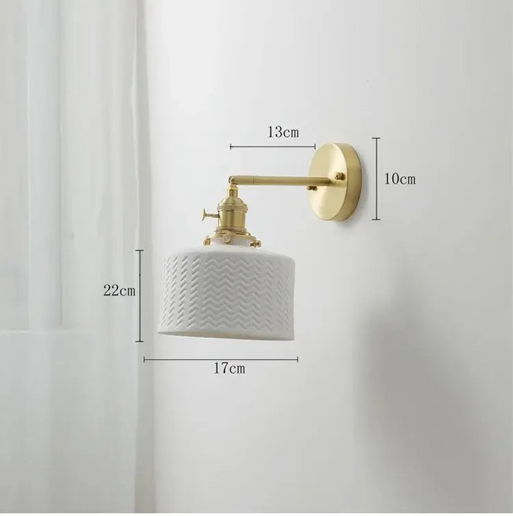 Vintage brass and ceramic led wall sconce bedroom pull chain light