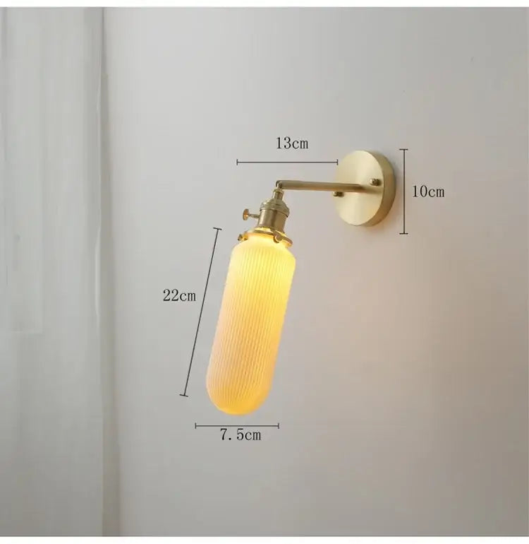 Vintage brass and ceramic led wall sconce bedroom pull chain light