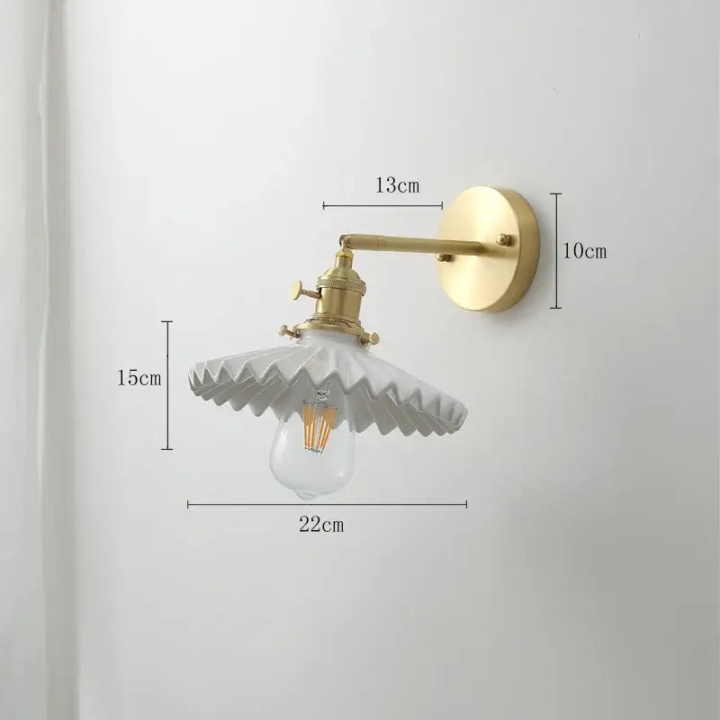 Vintage brass and ceramic led wall sconce bedroom pull chain light
