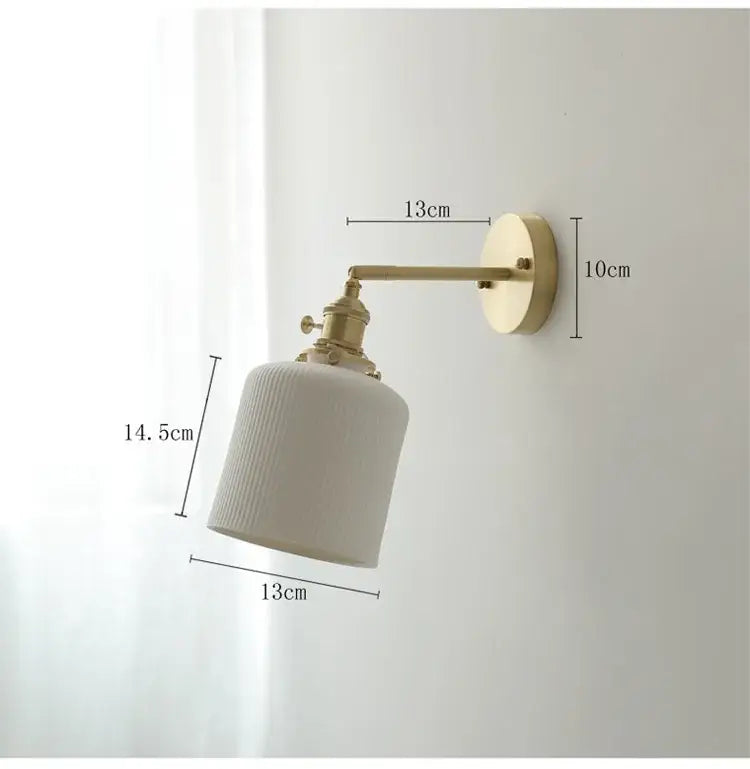 Vintage brass and ceramic led wall sconce bedroom pull chain light
