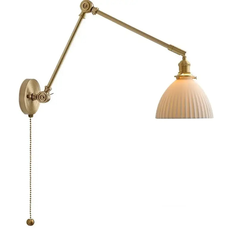Vintage brass and ceramic led wall sconce bedroom pull chain light