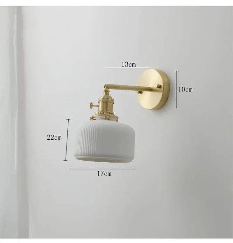 Vintage brass and ceramic led wall sconce bedroom pull chain light