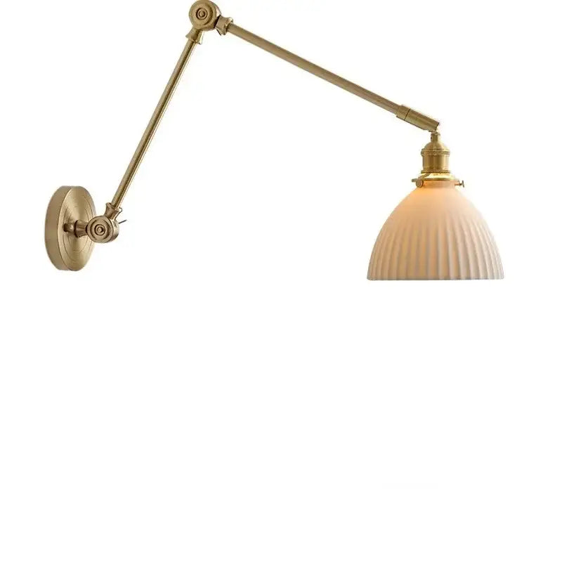Vintage brass and ceramic led wall sconce bedroom pull chain light