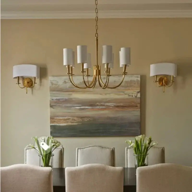 Elegant copper chandelier lights with fabric shades for living room
