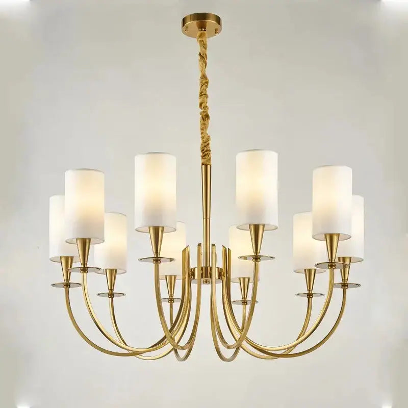 Elegant copper chandelier lights with fabric shades for living room