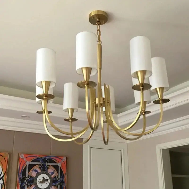 Elegant copper chandelier lights with fabric shades for living room