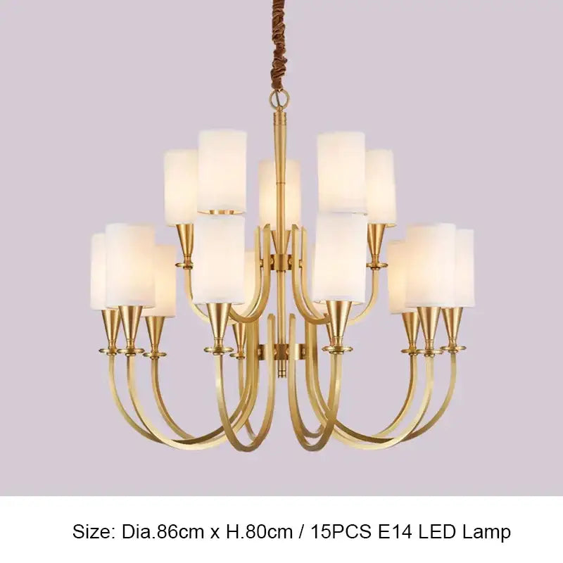 Elegant copper chandelier lights with fabric shades for living room
