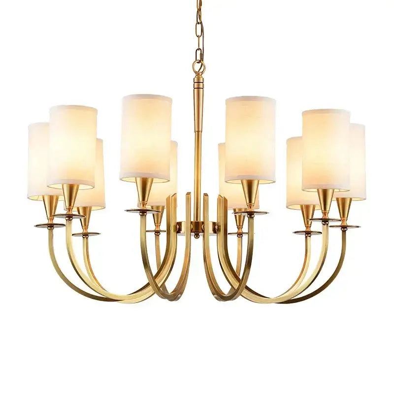 Elegant copper chandelier lights with fabric shades for living room