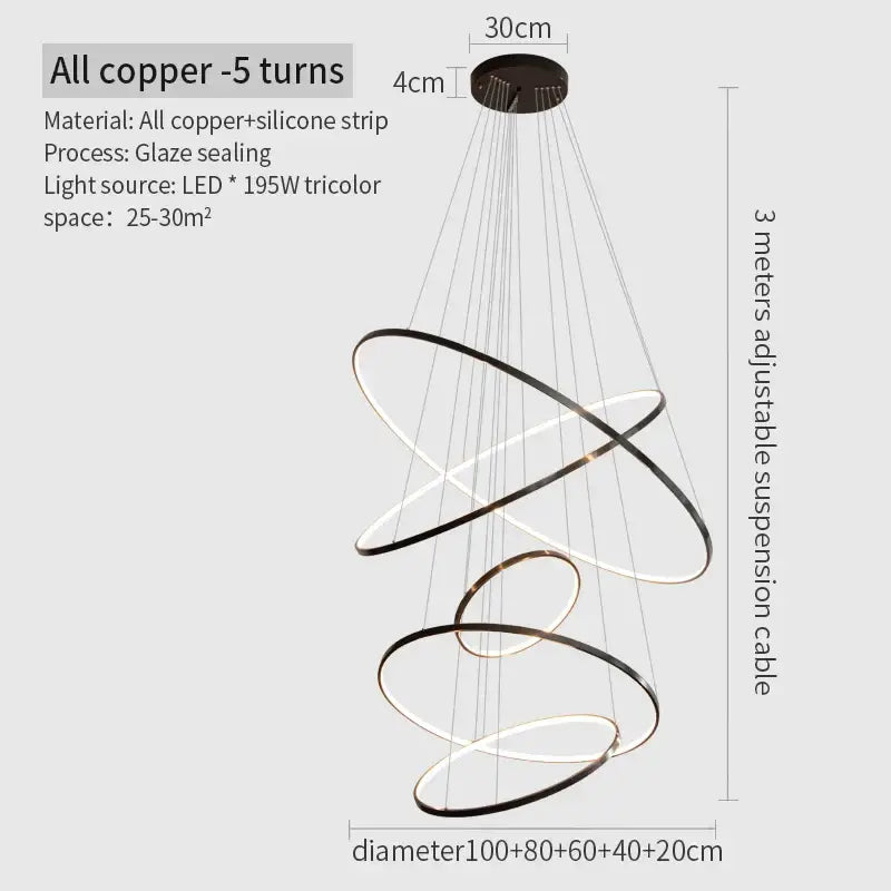 Modern decorbites copper circle chandelier living room led light