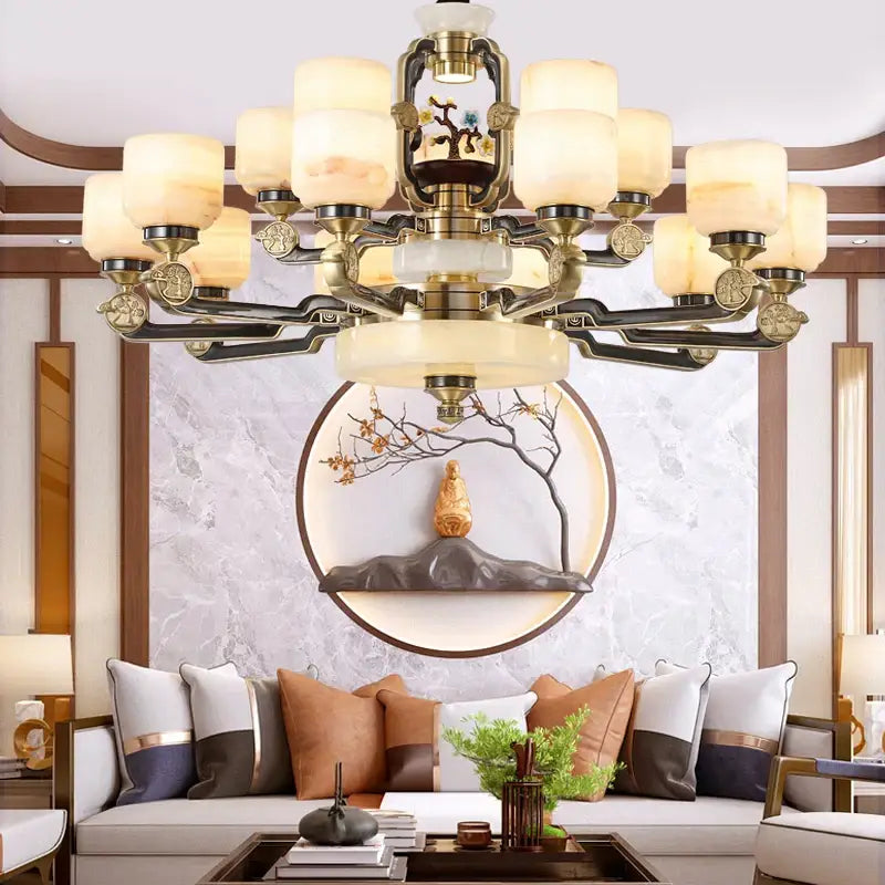 Decorbites copper jade duplex chandelier for living room branch design