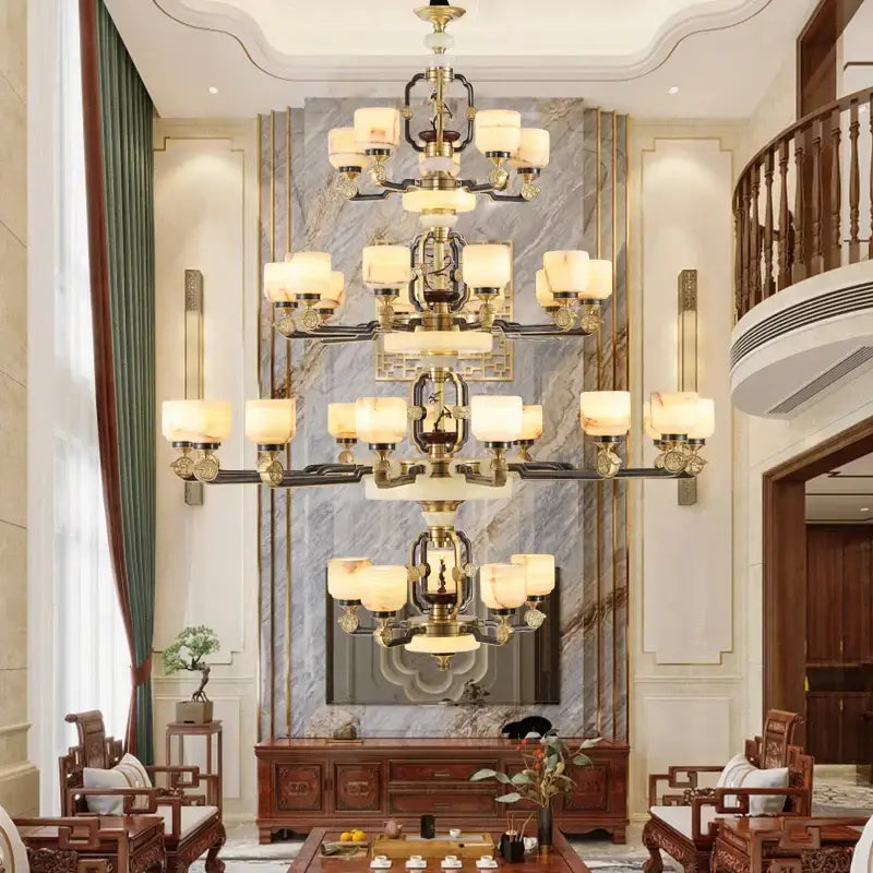 Decorbites copper jade duplex chandelier for living room branch design
