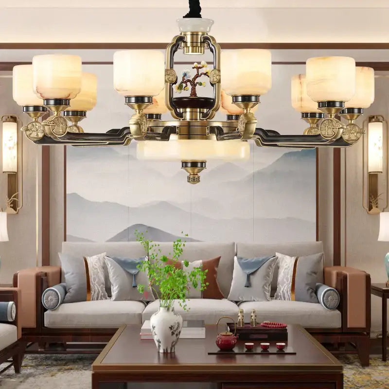 Decorbites copper jade duplex chandelier for living room branch design