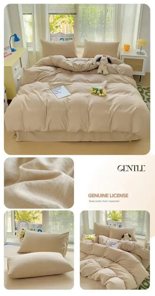 Cream cotton bedding set with duvet cover and toy for bedroom