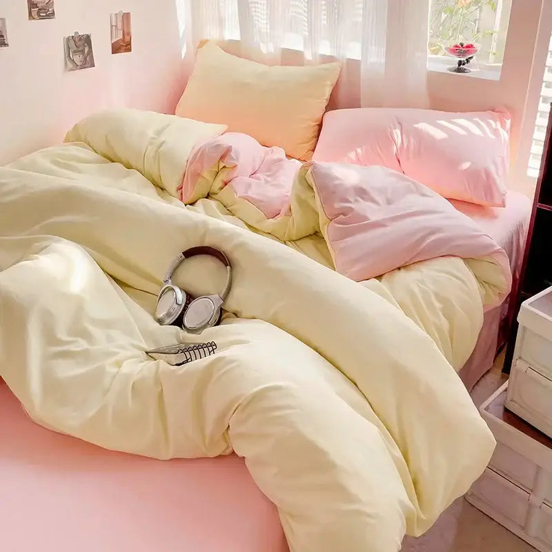 Cream cotton bedding set with duvet cover and toy for bedroom