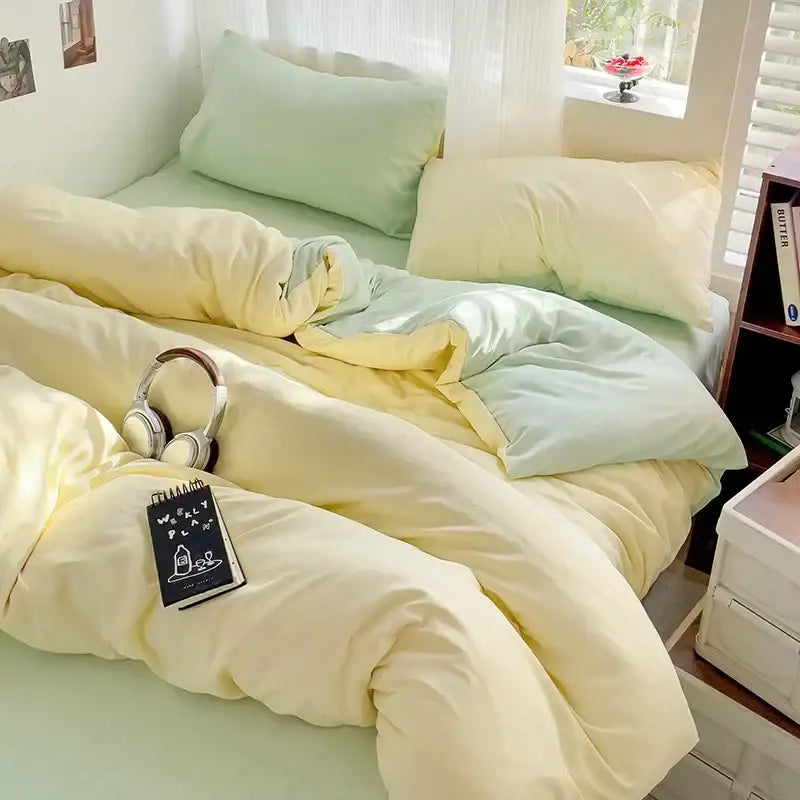 Cream cotton bedding set with duvet cover and toy for bedroom