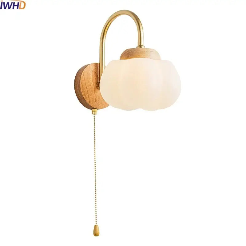 Decorbites cotton led wall lamps brass wood cloud sconce bedroom