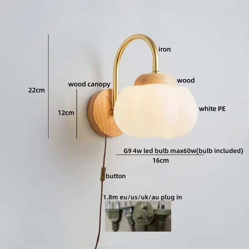 Decorbites cotton led wall lamps brass wood cloud sconce bedroom