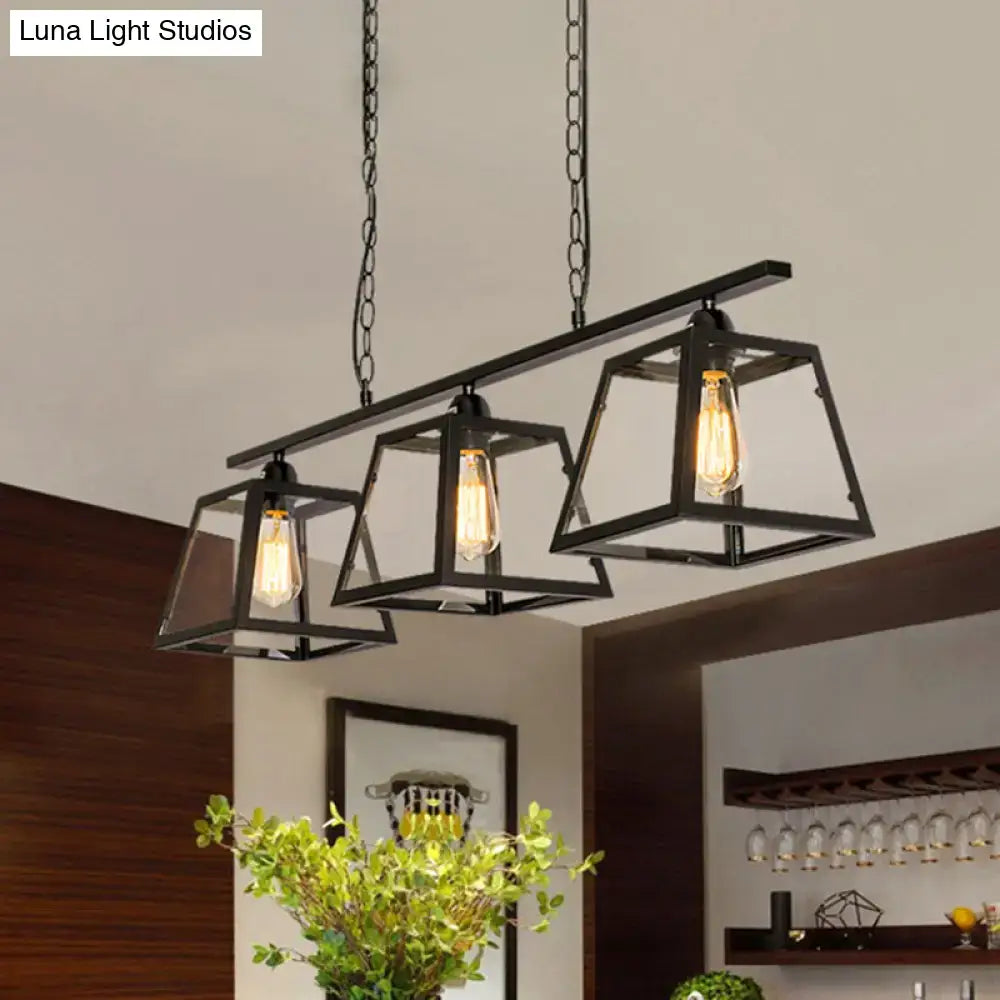 Industrial black metal island pendant light kitchen glass lanterns