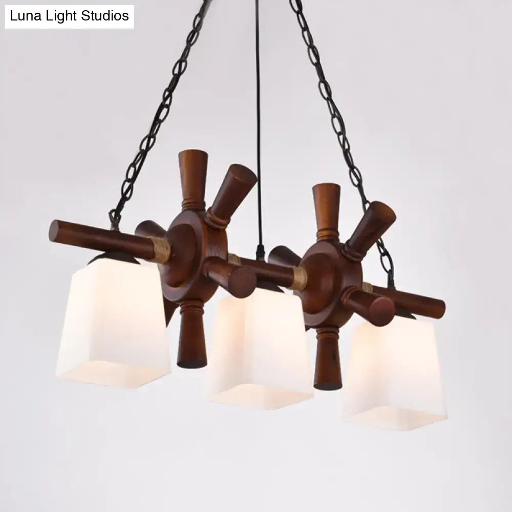 Rustic wood and white glass pendant light dining room 3 bulb e26 e27