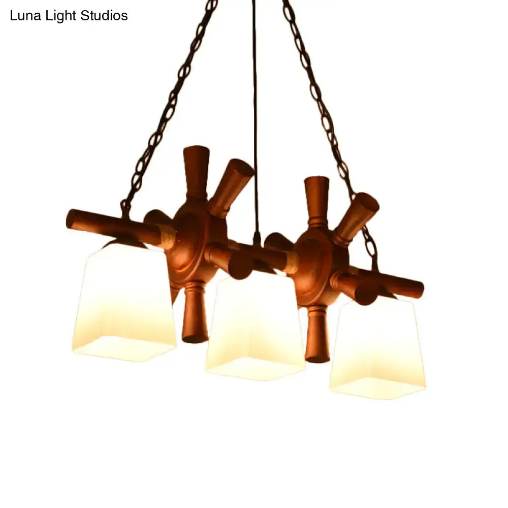 Rustic wood and white glass pendant light dining room 3 bulb e26 e27