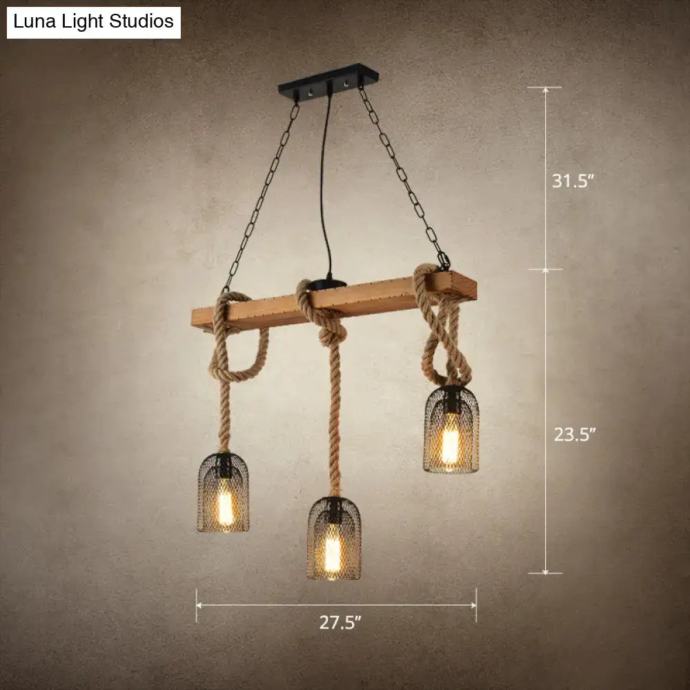 Rustic countryside mesh hanging pendant lamp dining room wood beam