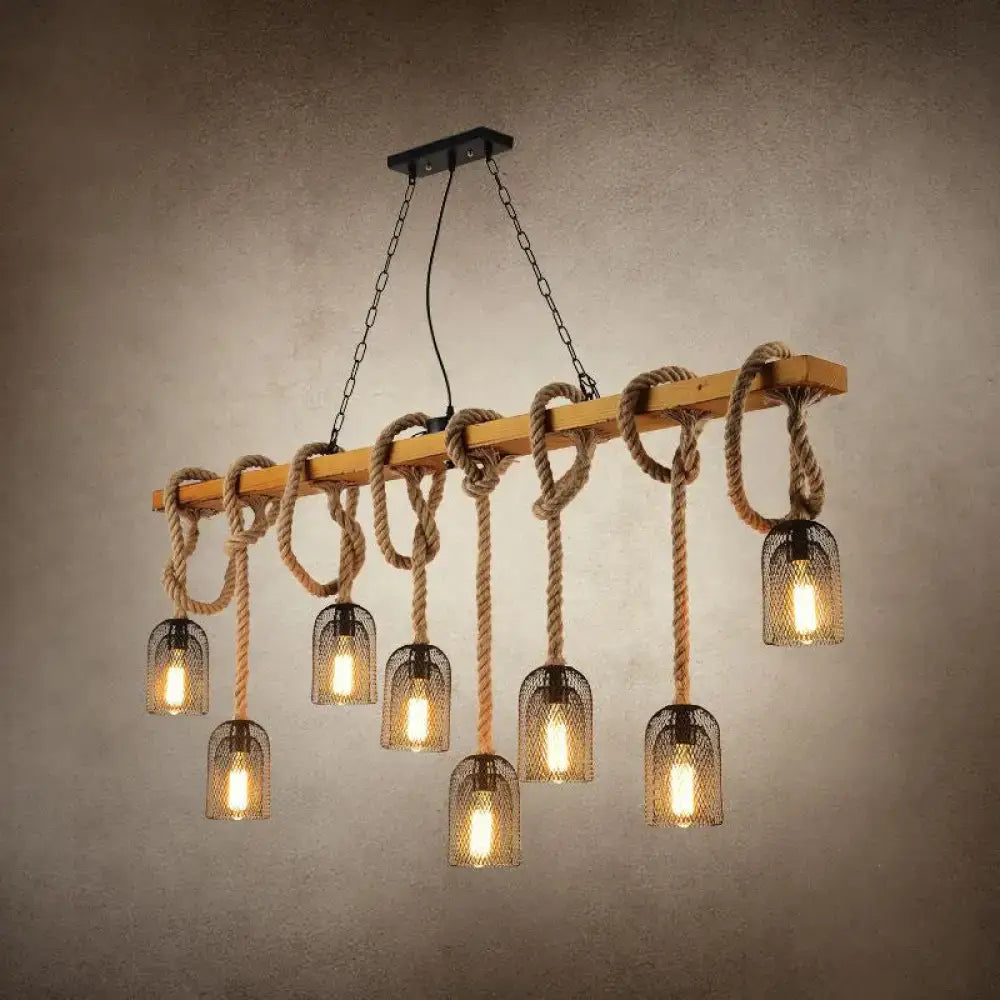 Rustic countryside mesh hanging pendant lamp dining room wood beam