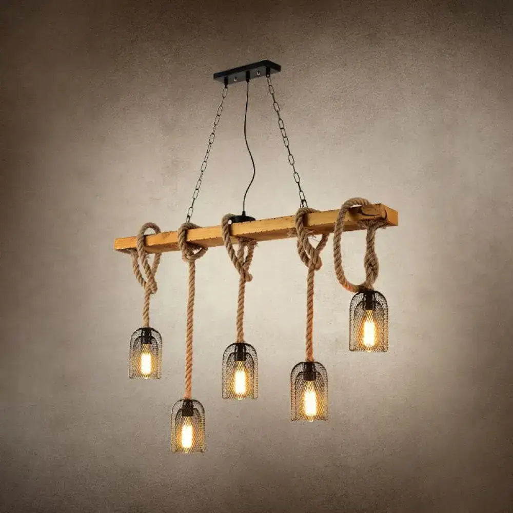 Rustic countryside mesh hanging pendant lamp dining room wood beam