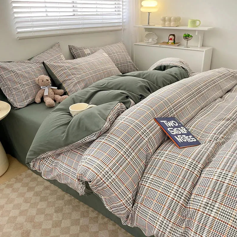 Nordic plaid muted green 1pc*duvet cover bedding set – bedroom