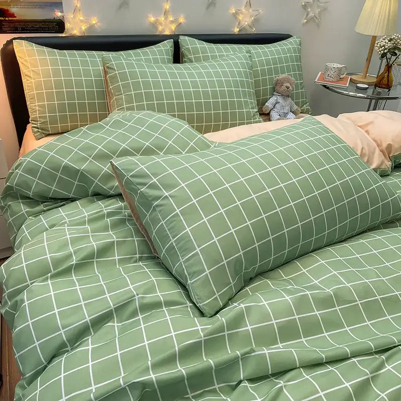 Nordic plaid muted green 1pc*duvet cover bedding set – bedroom