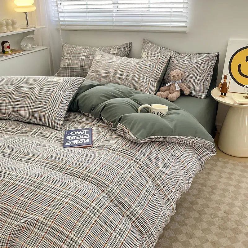 Nordic plaid muted green 1pc*duvet cover bedding set – bedroom