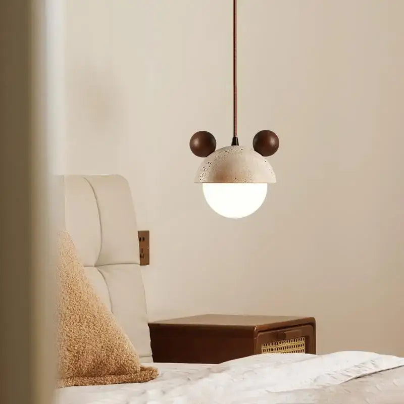 Decorbites cream glass led pendant light with wood ears for bedroom