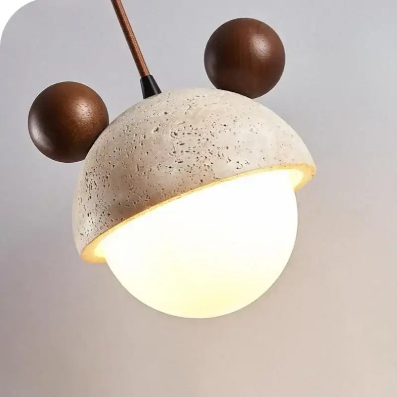 Decorbites cream glass led pendant light with wood ears for bedroom