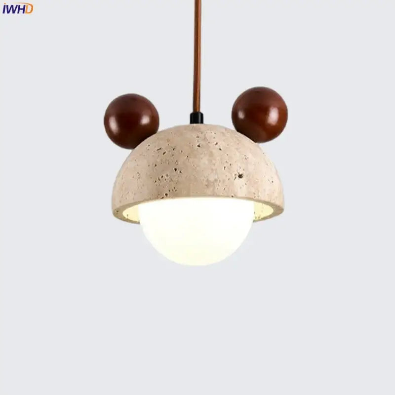 Decorbites cream glass led pendant light with wood ears for bedroom