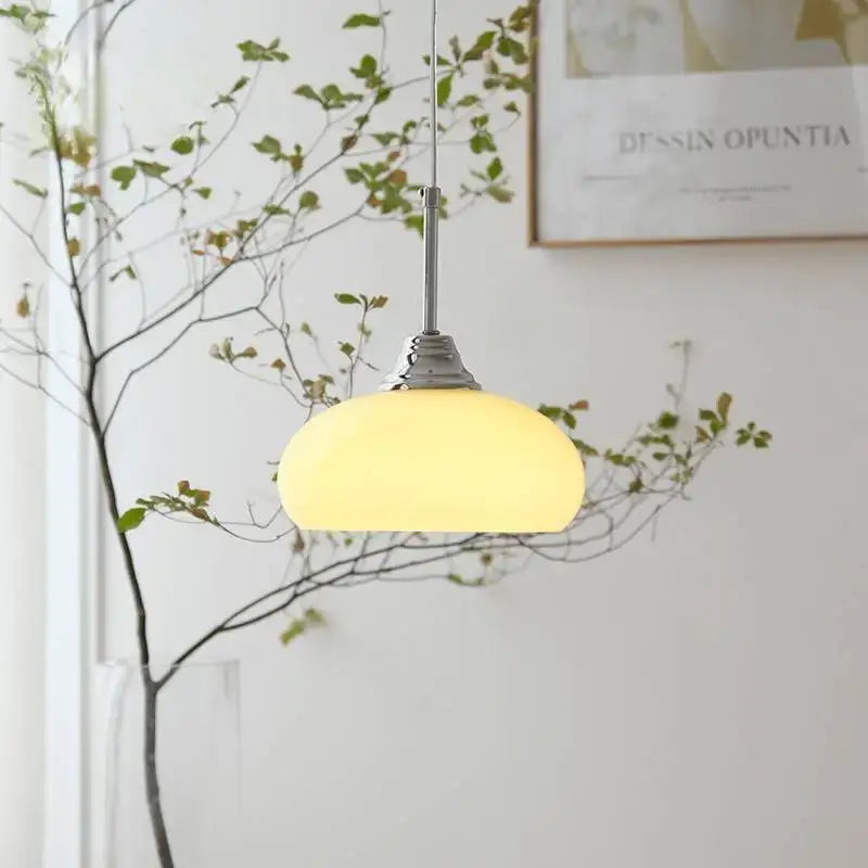 Decorbites cream glass oval pendant light dining room chrome hardware