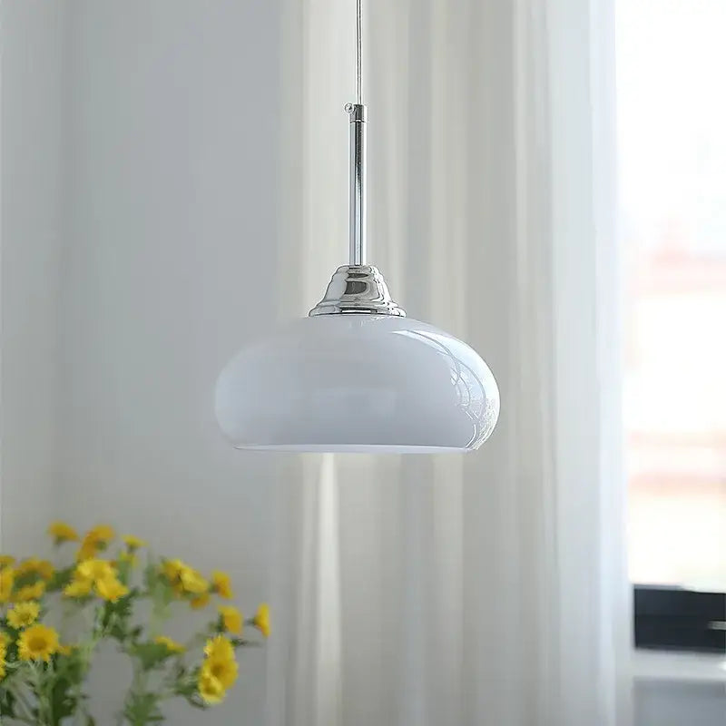 Decorbites cream glass oval pendant light dining room chrome hardware