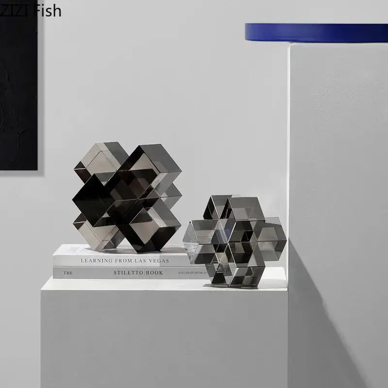 Decorbites cross crystal black geometric interlocking sculpture living room decor