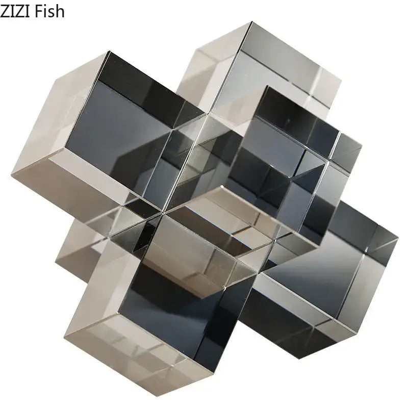 Decorbites cross crystal black geometric interlocking sculpture living room decor